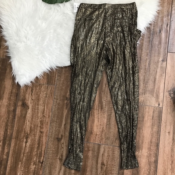 Zara • Gold Sequin Joggers Skinny Leg Harem Pants - Picture 7 of 8